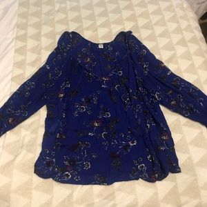 Xl dark blue/floral boho swing top with tassels